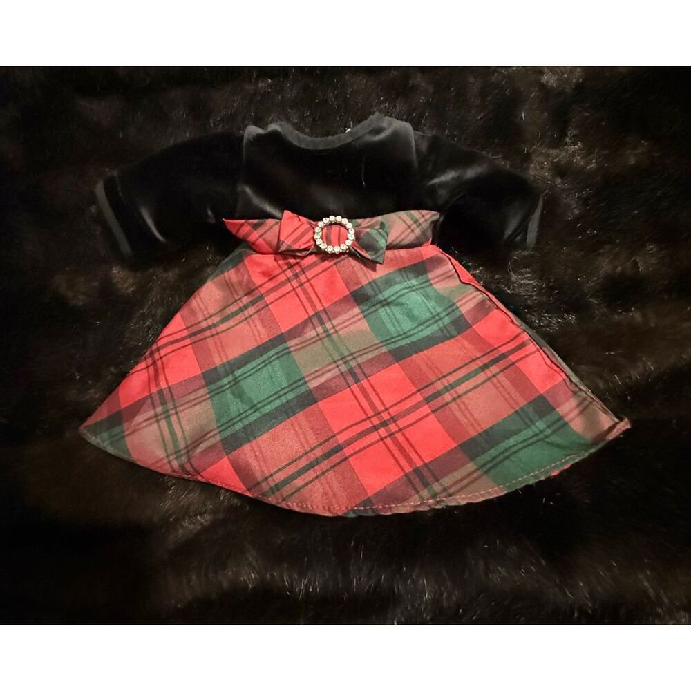 Dollie & Me Black Velvet Red Green Plaid Christmas Holiday Dress for 18in. Doll